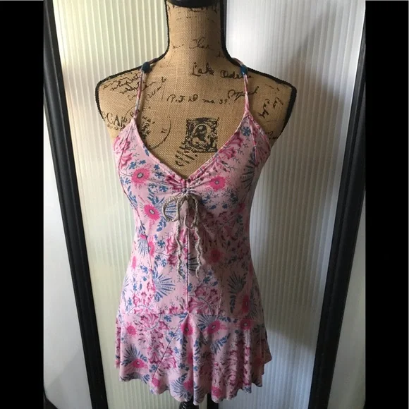 Free People summer mini dress. Ruched chest w/tie - Picture 1 of 7